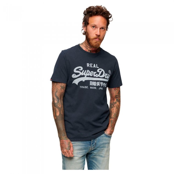 [해외]슈퍼드라이 반팔 라운드넥 티셔츠 Vintage 로고 140141070 Eclipse Navy
