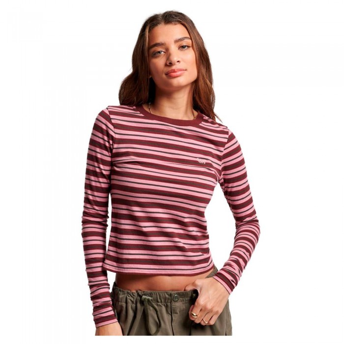 [해외]슈퍼드라이 Stripe 긴팔 둥근 목 티셔츠 140140971 Lilac Pink Stripe