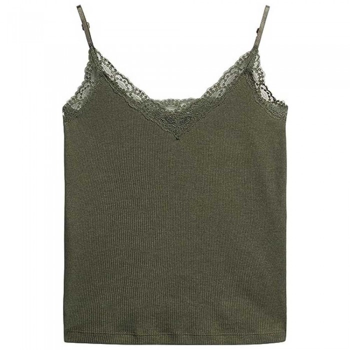 [해외]슈퍼드라이 Essential Rib Lace 민소매 V넥 티셔츠 140256864 Dusty Olive Green Marl