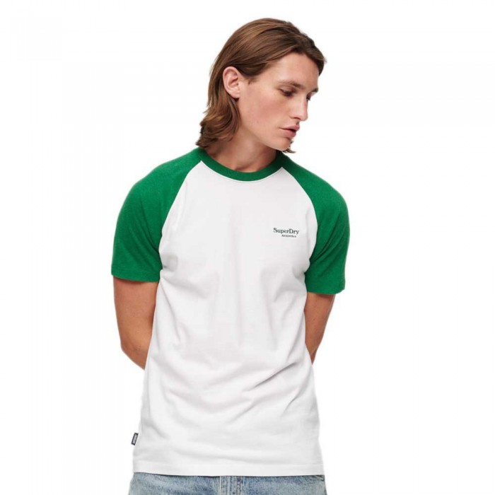 [해외]슈퍼드라이 반팔 라운드넥 티셔츠 Essential 로고 Baseball 140292884 Optic / Field Green Marl