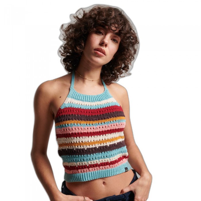 [해외]슈퍼드라이 Vintage Crochet Halter 민소매 티셔츠 140236147 Beryl Green Stripe