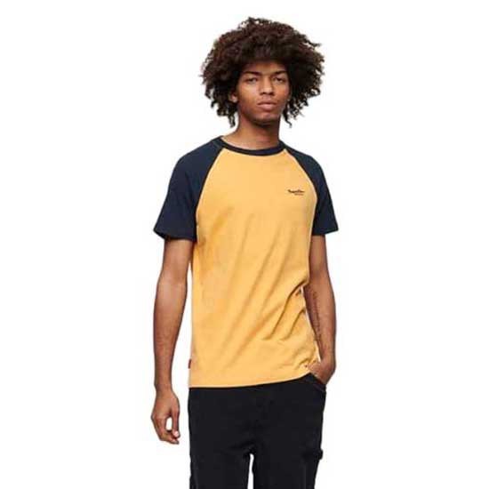[해외]슈퍼드라이 반팔 라운드넥 티셔츠 Essential 로고 Baseball 140344677 Ochre Yellow Marl / Eclipse Navy