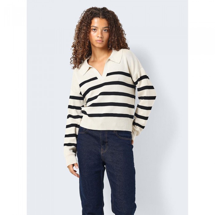 [해외]NOISY MAY 브이넥 스웨터 Fifi 140451048 Oatmeal / Stripes Black