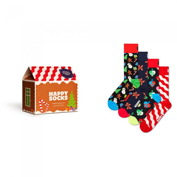 [해외]HAPPY SOCKS Gingerbread Houses Gift Set Half 긴 양말 4 켤레 140521287 Red