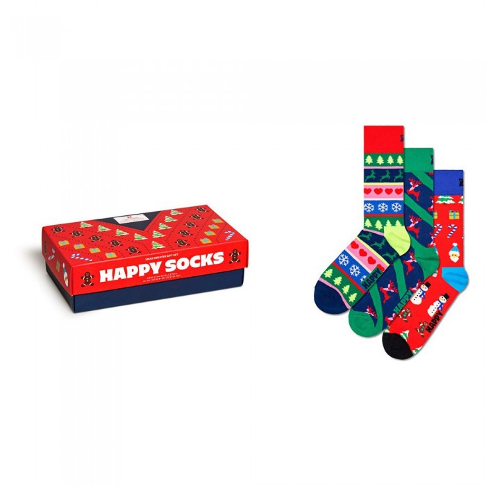 [해외]HAPPY SOCKS X-Mas 스웨터s Gift Set Half 긴 양말 3 켤레 140521338 Red