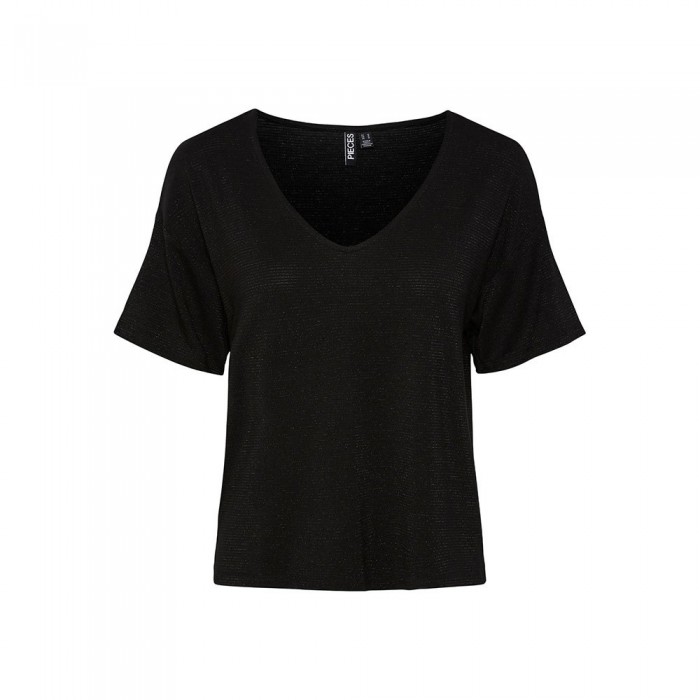 [해외]PIECES 반팔 V넥 티셔츠 Billo Oversized 140557168 Black / Detail Black Lurex
