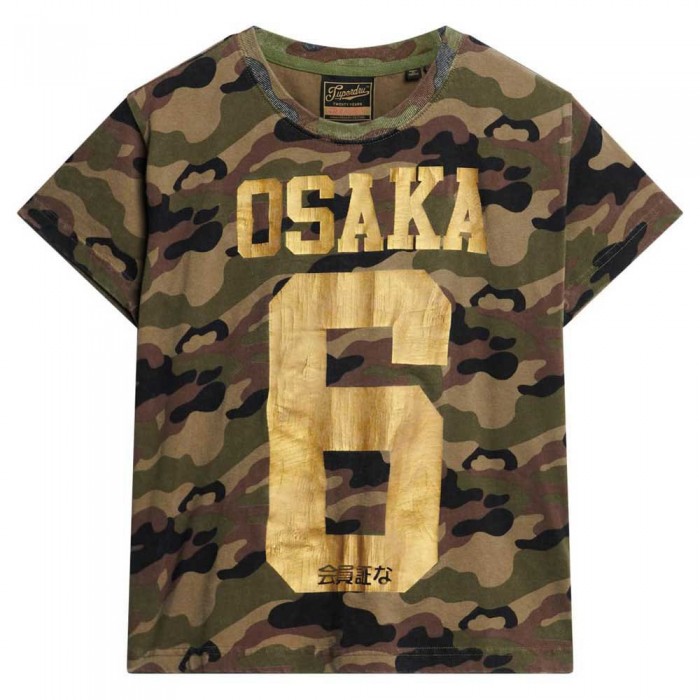 [해외]슈퍼드라이 반소매 티셔츠 Osaka 6 Camo 90S 140424546 Moss Khaki