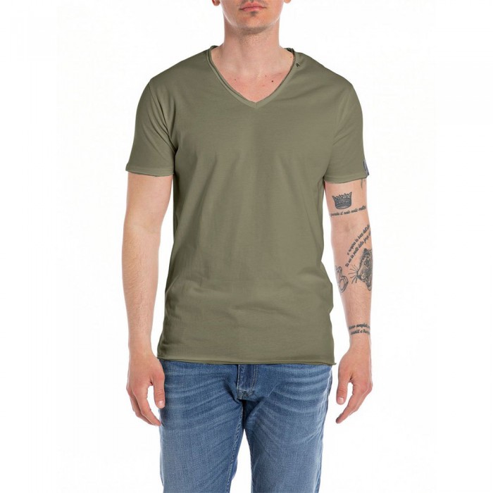 [해외]리플레이 M3591 .000.2660 반팔 V넥 티셔츠 140529127 Light Military Green
