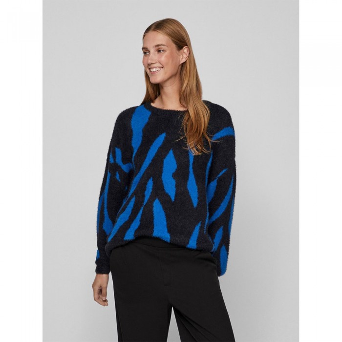 [해외]VILA 모의 넥 스웨터 Juli Jaquard 140371923 Black / Pattern Lapis Blue