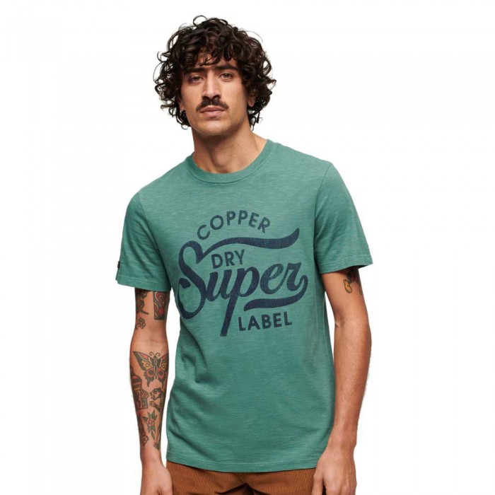 [해외]슈퍼드라이 반소매 티셔츠 Copper Label Script 140587942 Drius Green Slub