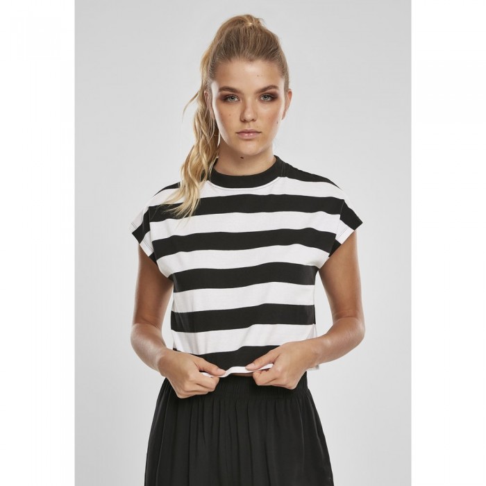 [해외]URBAN CLASSICS Stripe 숏 반팔 티셔츠 138453072 Black / White