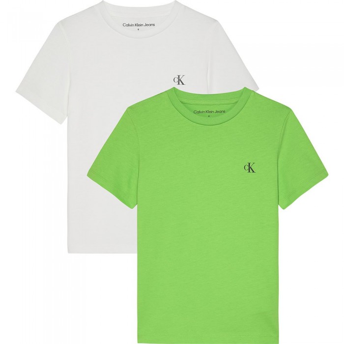 [해외]캘빈클라인 JEANS 반팔 티셔츠 2 Pa Monogram 2 단위 15140162801 Bright White / Green Freeze