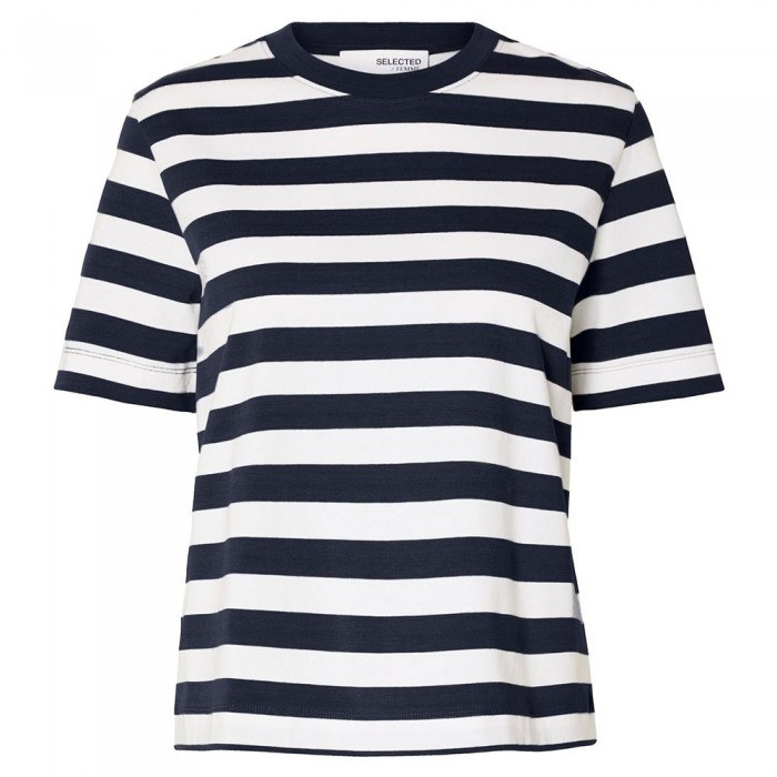 [해외]SELECTED Essential Striped Boxy 반팔 티셔츠 139971175 Dark Sapphire / Stripes Bright White