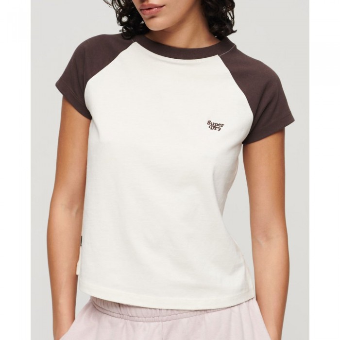 [해외]슈퍼드라이 Essential 로고 Raglan 반팔 티셔츠 140588122 Dark Brown / Off White