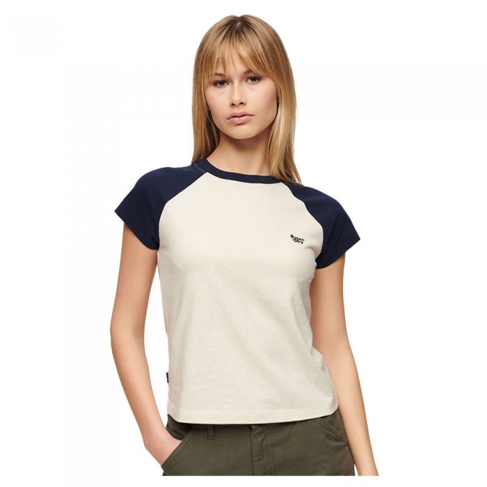 [해외]슈퍼드라이 반소매 티셔츠 Essential 로고 Raglan 140588124 Richest Navy / Light Oat Marl