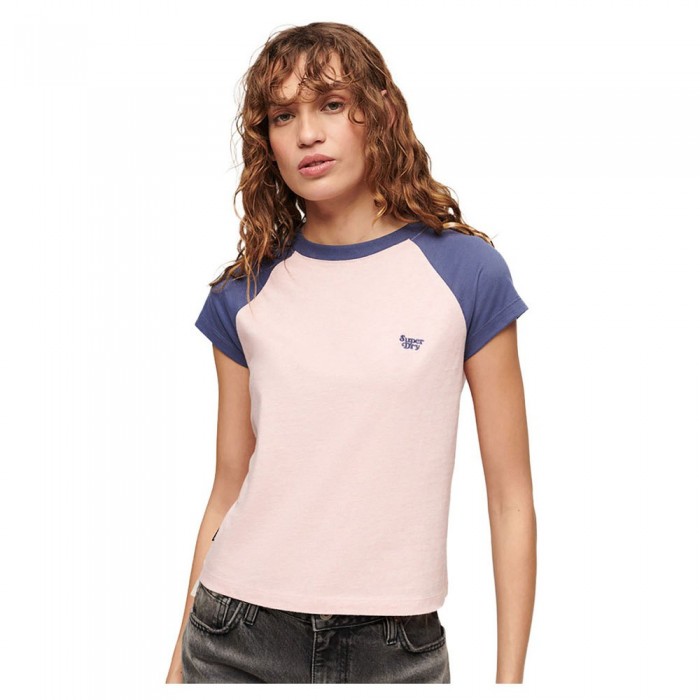 [해외]슈퍼드라이 Essential 로고 Raglan 반팔 티셔츠 140588126 Soft Pink / Mariner Navy