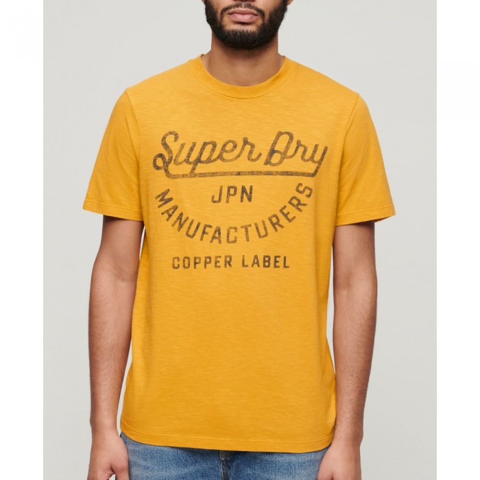 [해외]슈퍼드라이 반소매 티셔츠 Copper Label Script 140587943 Pigment Yellow Slub