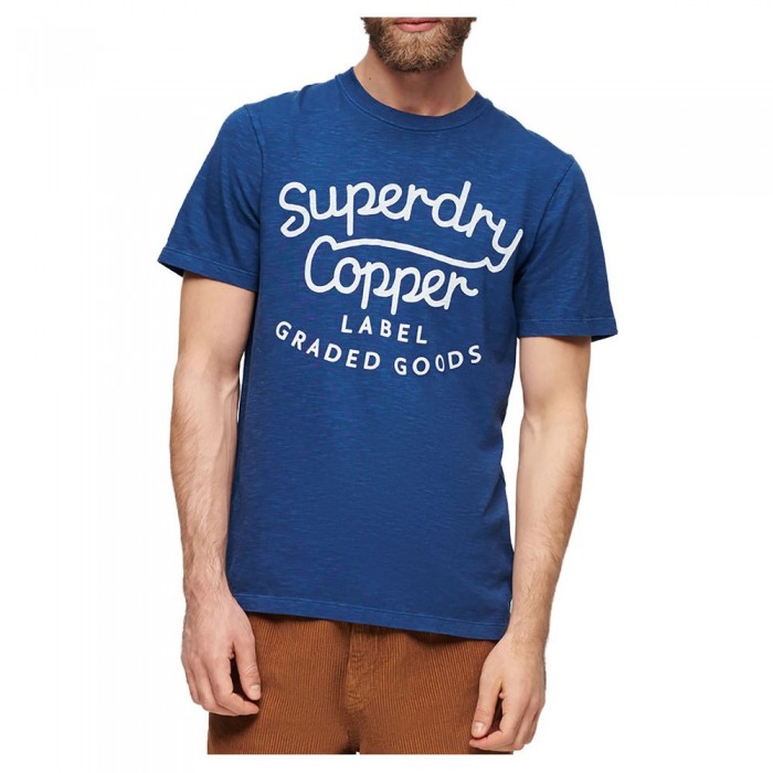 [해외]슈퍼드라이 반소매 티셔츠 Copper Label Script 140587944 Pilot Mid Blue Slub
