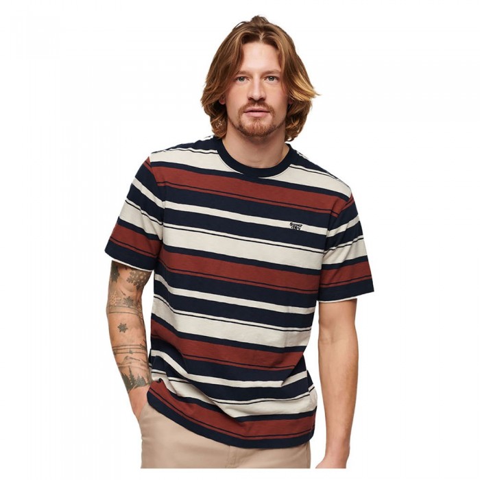 [해외]슈퍼드라이 반팔 라운드넥 티셔츠 Relaxed Fit Stripe 140588501 Navy Stripe