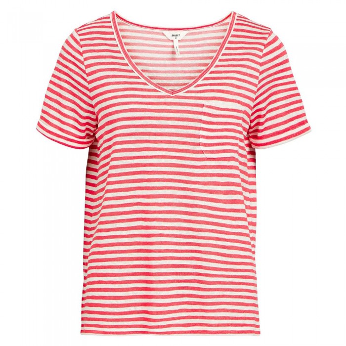 [해외]오브젝트 반팔 V넥 티셔츠 Tessi Slub 140235054 Paradise Pink / Stripes White Stripes