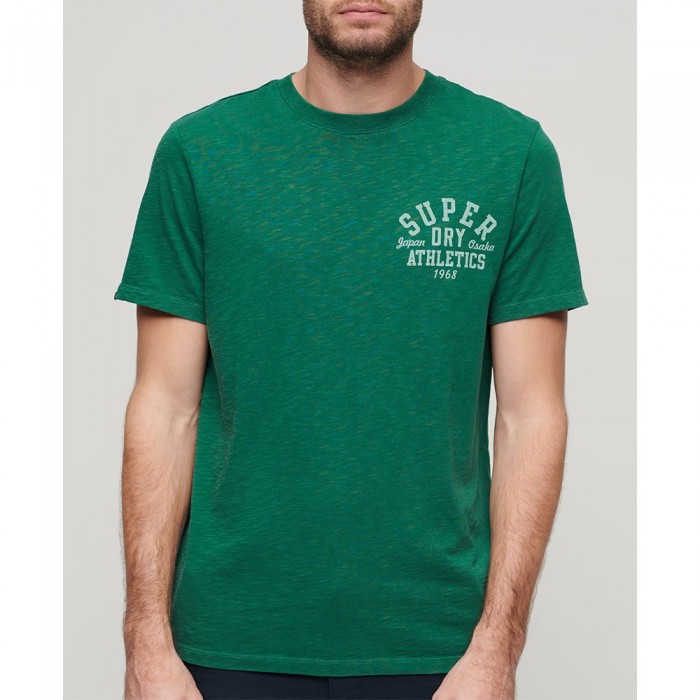 [해외]슈퍼드라이 반소매 티셔츠 Athletic College Graphic 140587826 Dark Forest Green Slub