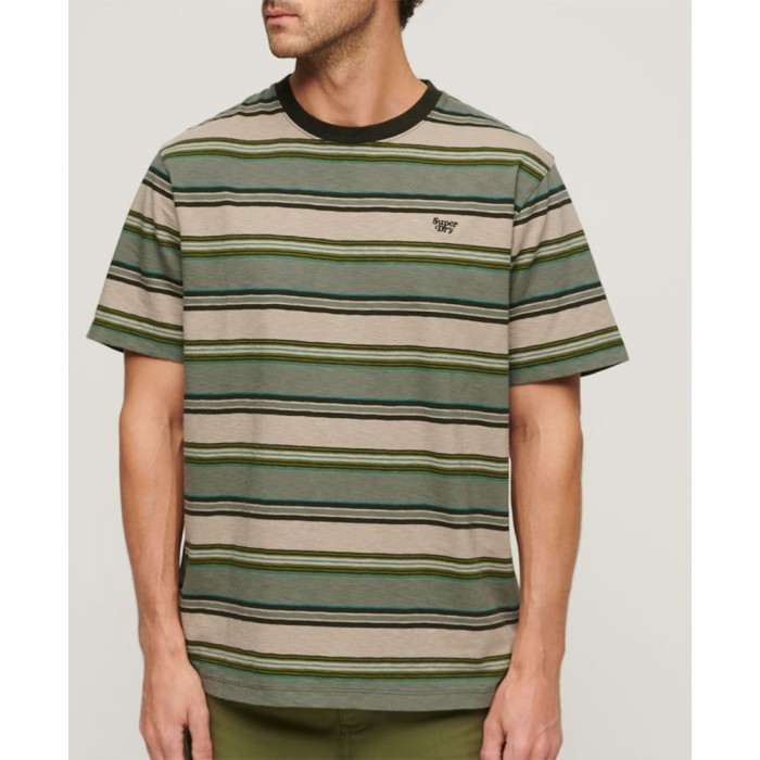 [해외]슈퍼드라이 반팔 라운드넥 티셔츠 Relaxed Fit Stripe 140588499 Green Stripe