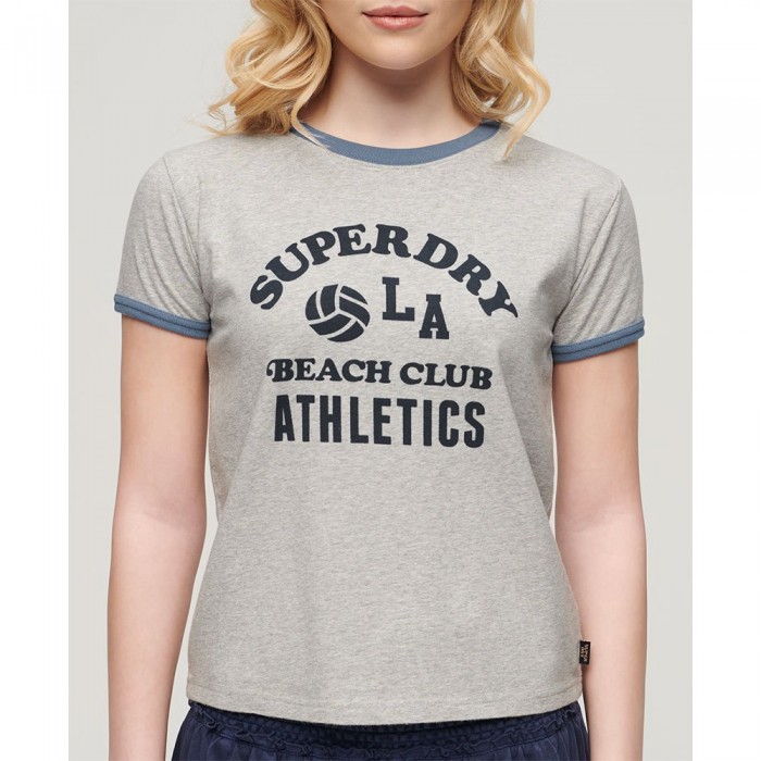 [해외]슈퍼드라이 Beach Graphic Fitted Ringer 반팔 티셔츠 140587836 Grey Marl
