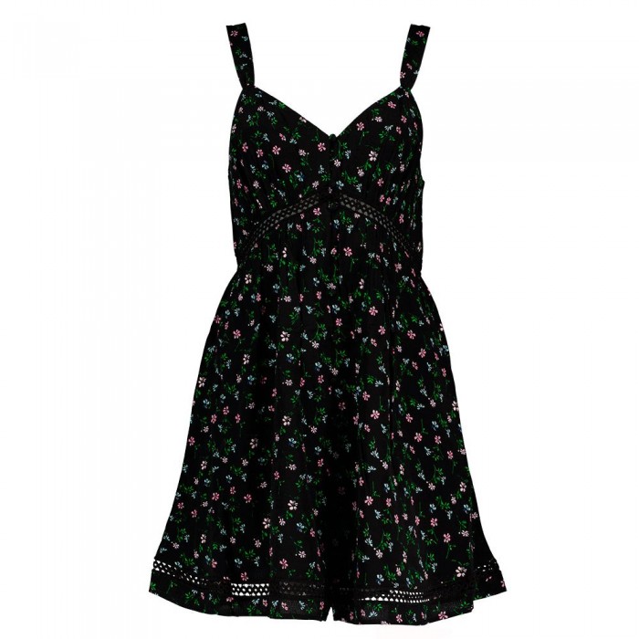 [해외]슈퍼드라이 민소매 짧은 드레스 Lace Trim 140588298 Cosmos Black Floral Print