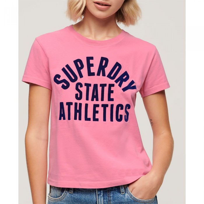 [해외]슈퍼드라이 Varsity Flocked Fitted 반팔 티셔츠 140588862 Fluro Pink