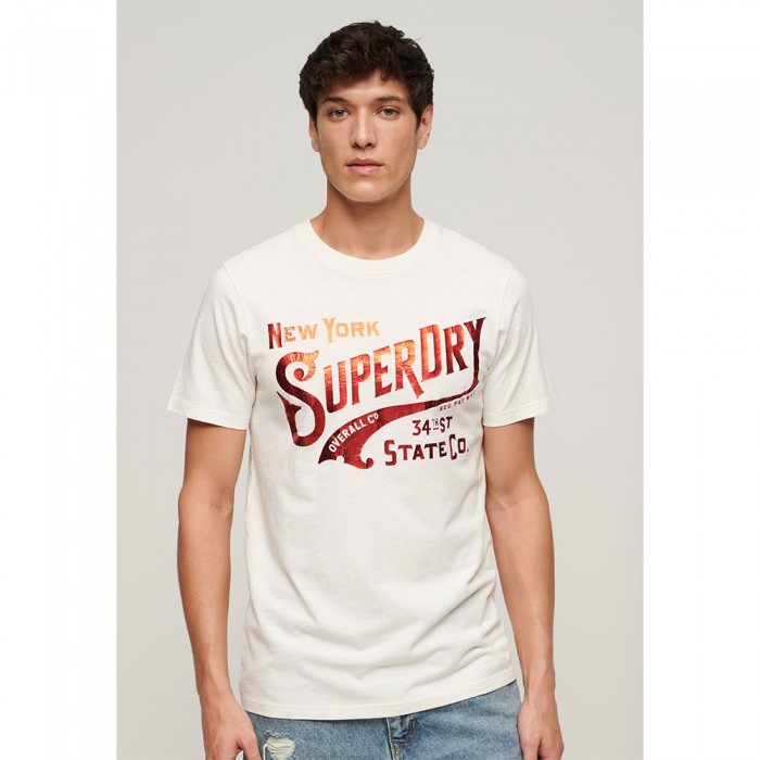 [해외]슈퍼드라이 반소매 티셔츠 Metallic Workwear Graphic 140588367 Whinter White Slub