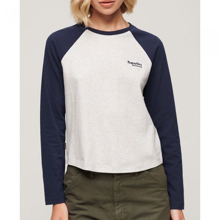 [해외]슈퍼드라이 반팔 라운드넥 티셔츠 Essential 로고 Baseball 140775267 Richest Navy / Glacier Grey Marl