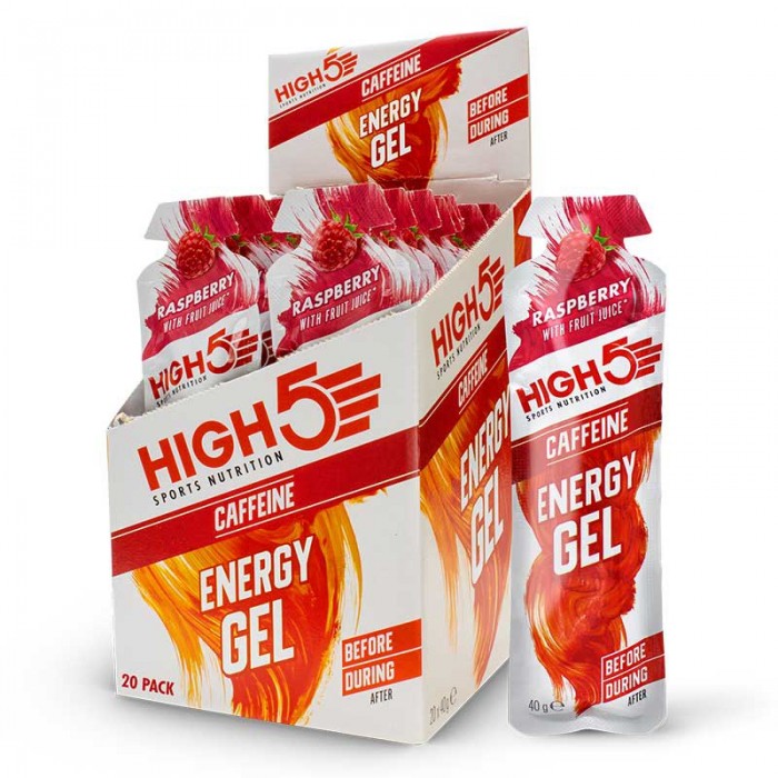 [해외]HIGH5 에너지 젤 상자 Caffeine 40g 20 단위 산딸기 6140594979 White / Red