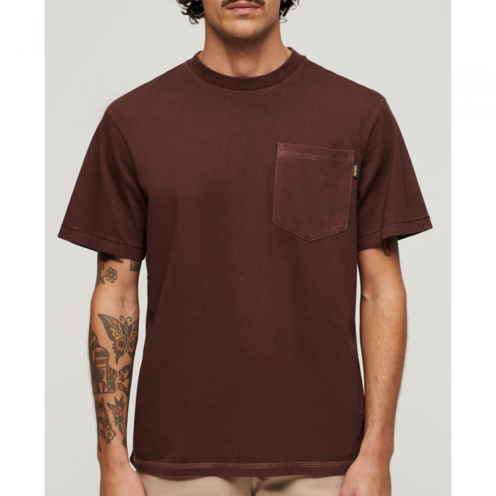 [해외]슈퍼드라이 반팔 라운드넥 티셔츠 Contrast Stitch 포켓 140587928 Washed Brown