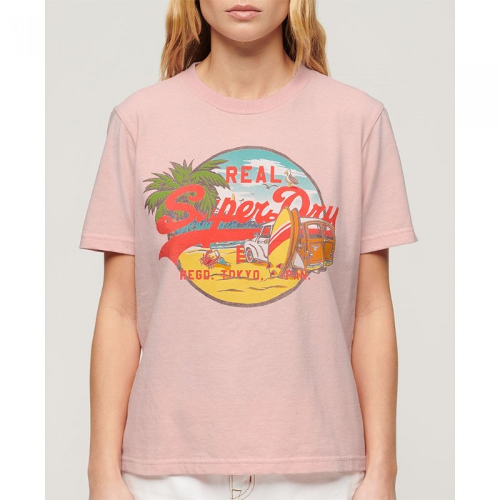 [해외]슈퍼드라이 반소매 티셔츠 La Vl Graphic Relaxed 140588283 Somon Pink Marl