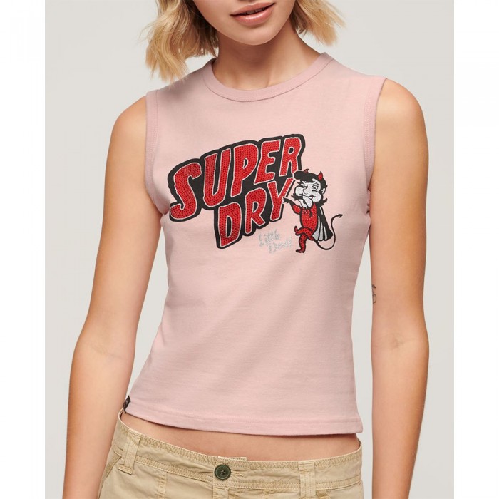 [해외]슈퍼드라이 Retro Embellished 민소매 티셔츠 140588504 Somon Pink Marl