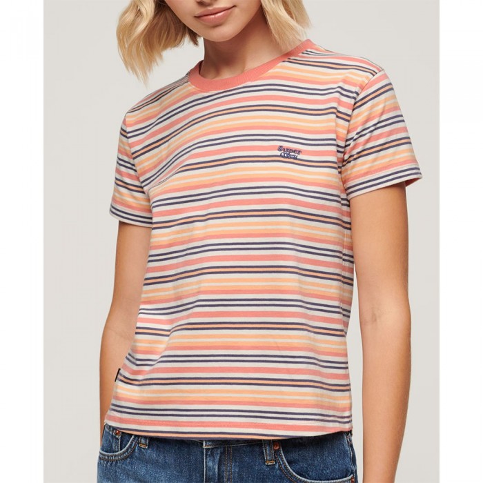 [해외]슈퍼드라이 반소매 티셔츠 Essential 로고 140775272 Sunset Coral Stripe