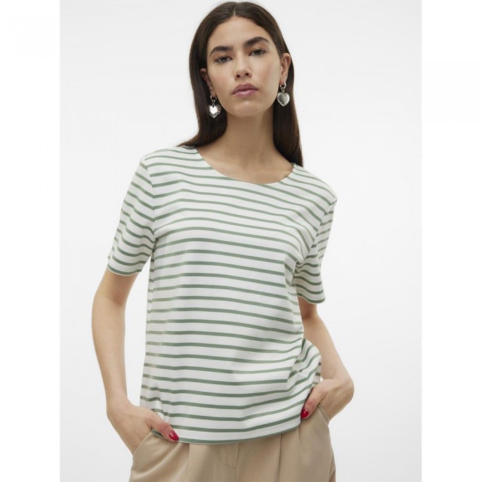 [해외]베로모다 반소매 티셔츠 Abby 140830759 Snow White / Stripes Hedge Green