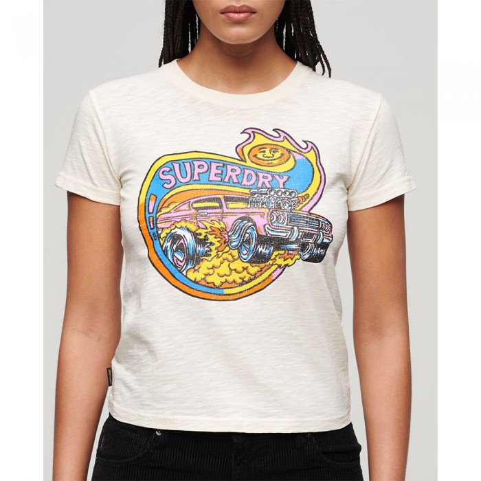 [해외]슈퍼드라이 반소매 티셔츠 Neon Motor Graphic Fitted 140588387 Cream Slub