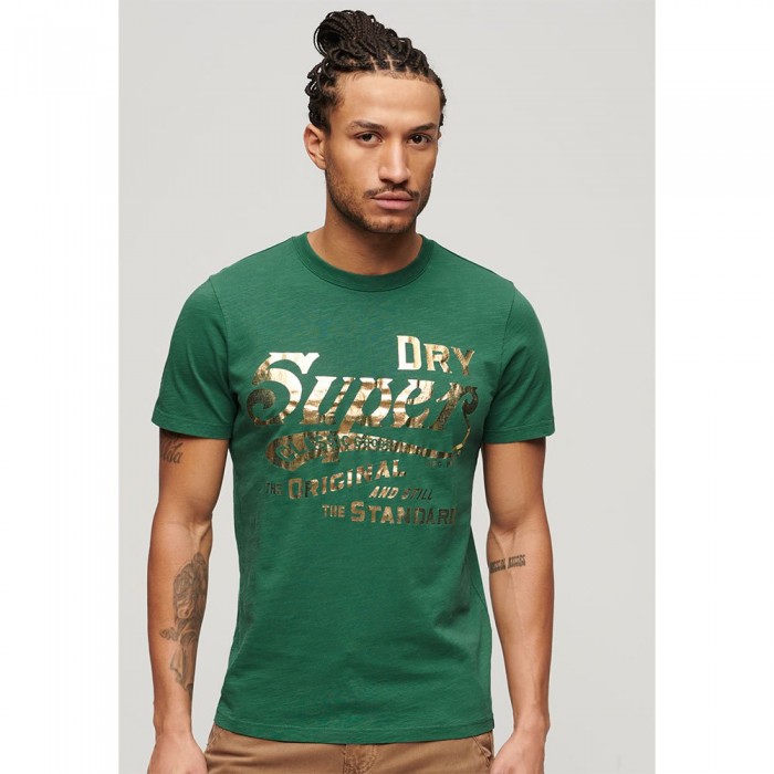 [해외]슈퍼드라이 반소매 티셔츠 Metallic Workwear Graphic 140588365 Pine Green Slub