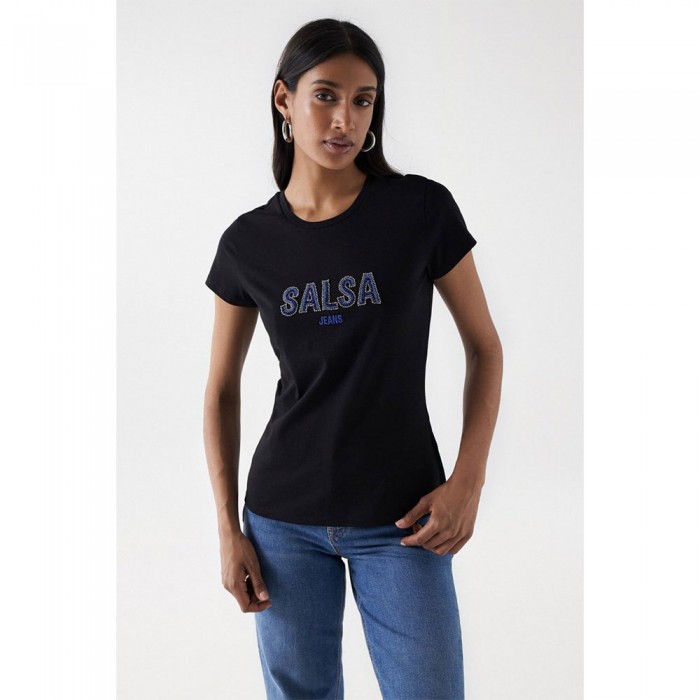 [해외]SALSA JEANS Institutional Beaded Branding 반팔 티셔츠 140905949 Black