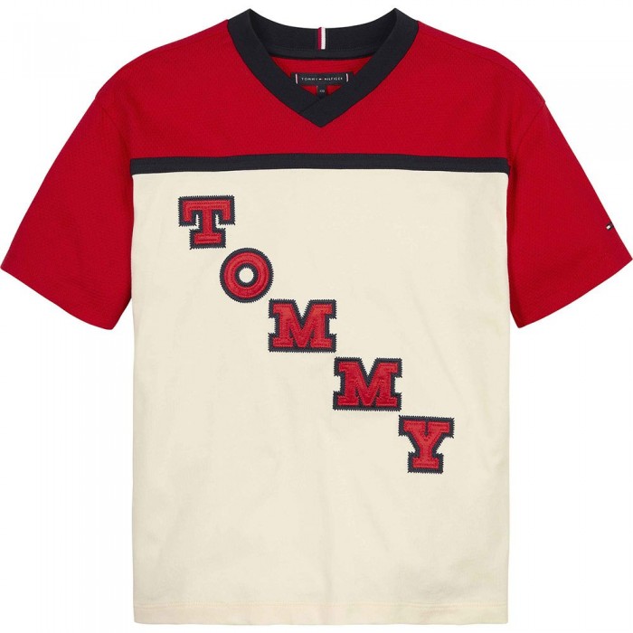[해외]타미힐피거 반소매 티셔츠 Varsity 15140921364 Red/White Colorblock