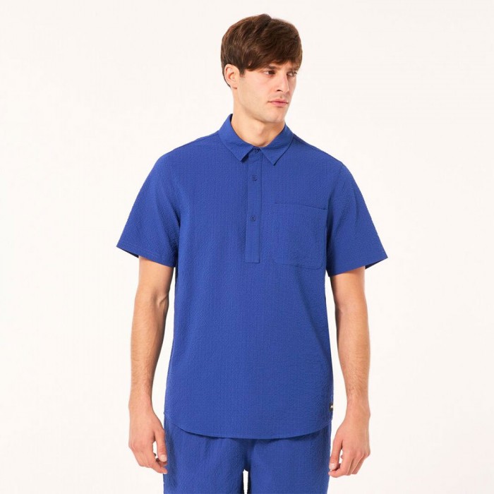 [해외]오클리 APPAREL Deco Palms RC Button Down 반팔 셔츠 14140223056 Crystal Blue