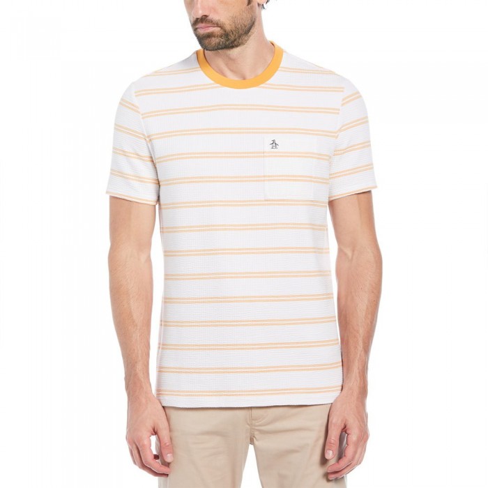 [해외]ORIGINAL PENGUIN 반소매 티셔츠 Cotton Seersucker Stripe 140959555 Butterscotch