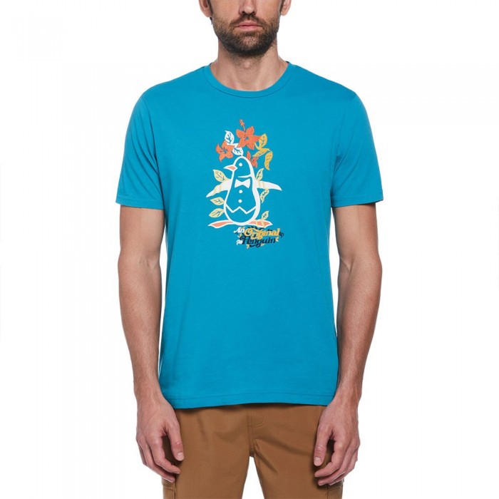[해외]ORIGINAL PENGUIN 반소매 티셔츠 Graphic Emb Puff Floral Pete 140959635 Tahitian Tide