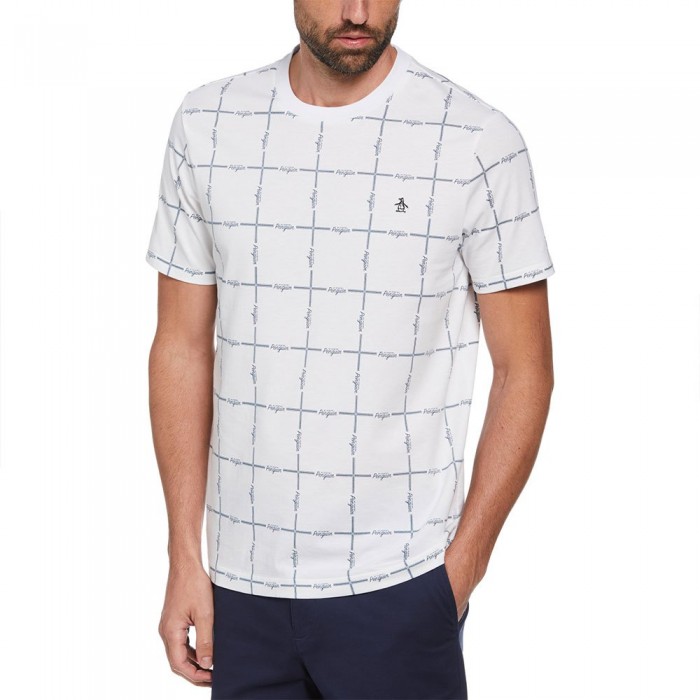 [해외]ORIGINAL PENGUIN 반소매 티셔츠 Aop Grid 로고 140959508 Bright White