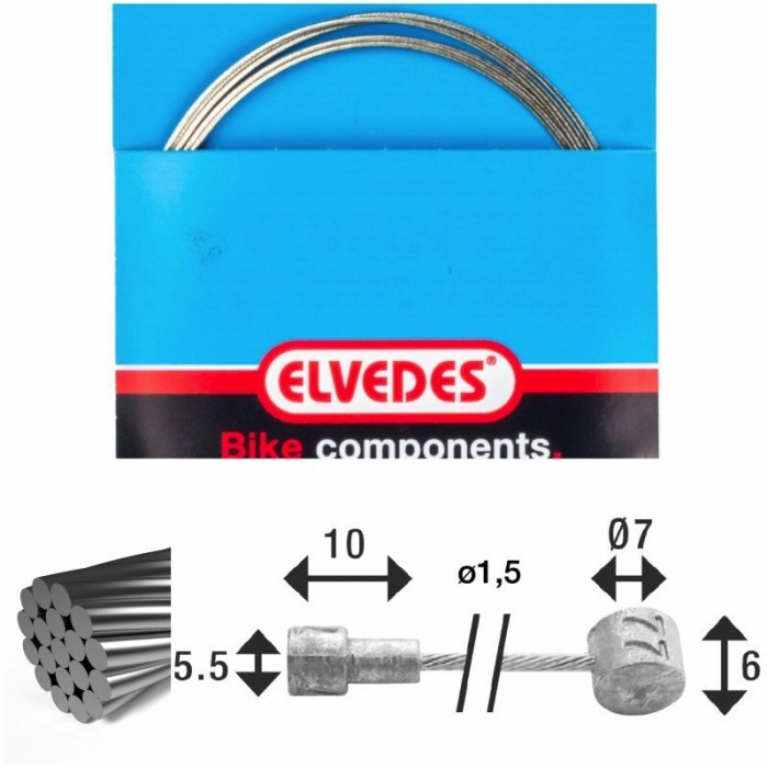 [해외]ELVEDES 1x19 V 니플 5.5×10 및 T 니플 7× 브레이크 케이블이 있는 아연 도금 와이어 6 mm 1139047172 Silver