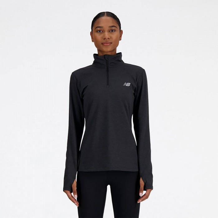 [해외]뉴발란스 Sport Essentials Space Dye 하프 지퍼 긴팔 티셔츠 6141043317 Black Heather