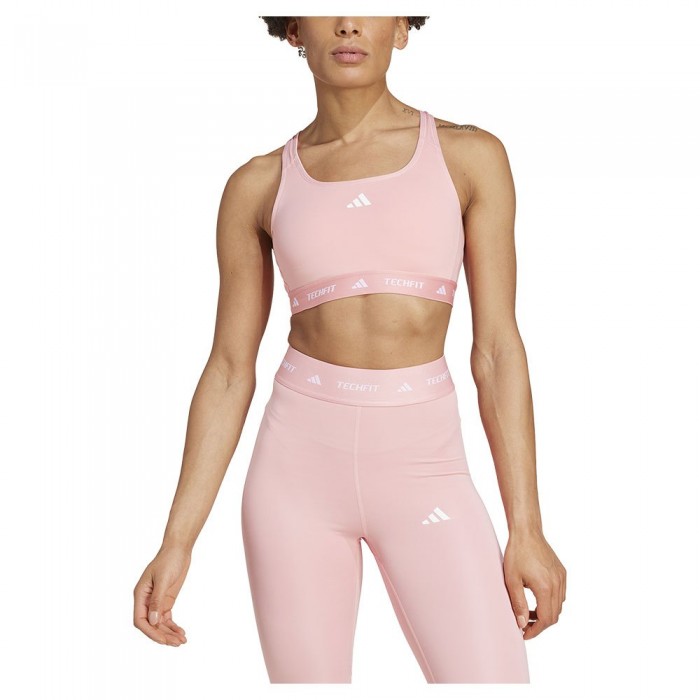 [해외]아디다스 Techfit Medium 스포츠 브라 중간 지지력 7141126621 Semi Pink Spark