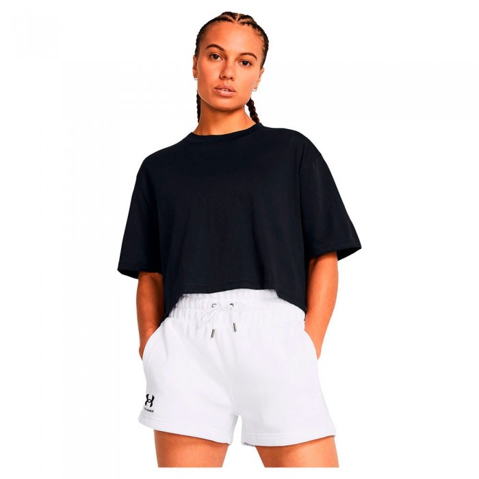 [해외]언더아머 Essential Boxy Crop 반팔 티셔츠 7140463098 Black / White