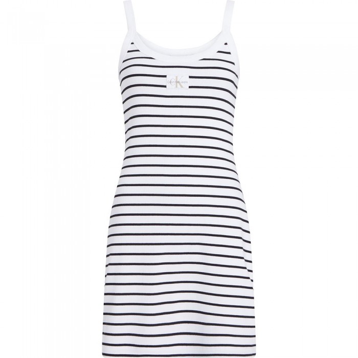 [해외]캘빈클라인 JEANS Label Rib 민소매 짧은 드레스 140907947 Ck Black / Bright White Striped